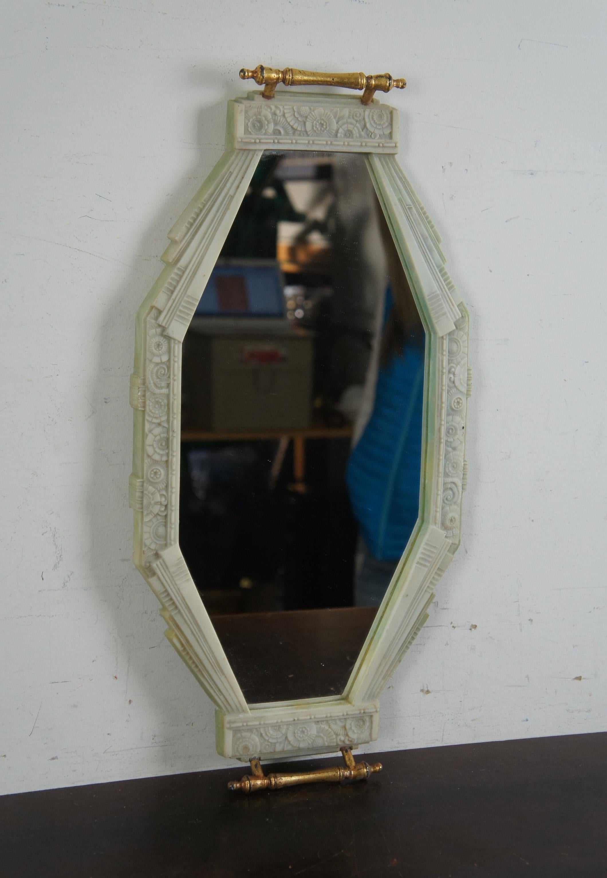 Antique Art Deco Bakelite Mirrored Vanity Tray Wall Hanging Glass Mirror 5
