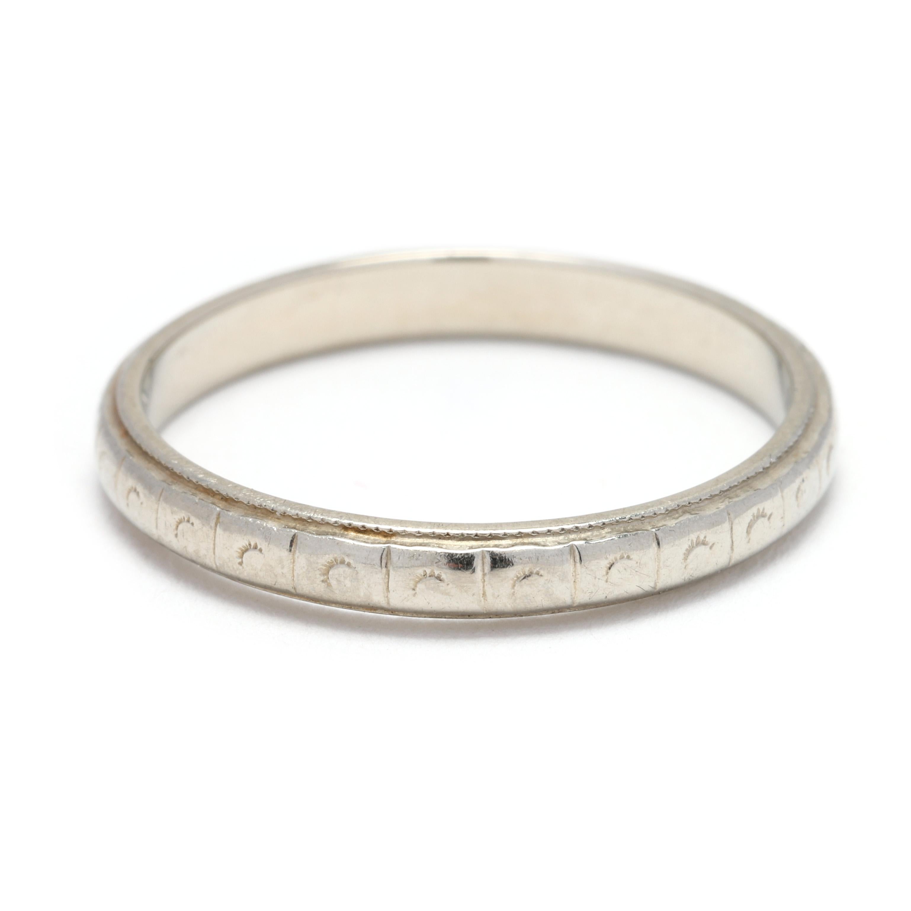 Antique Art Deco Band Ring, 18k White Gold, Ring Size 6.5 In Good Condition For Sale In McLeansville, NC