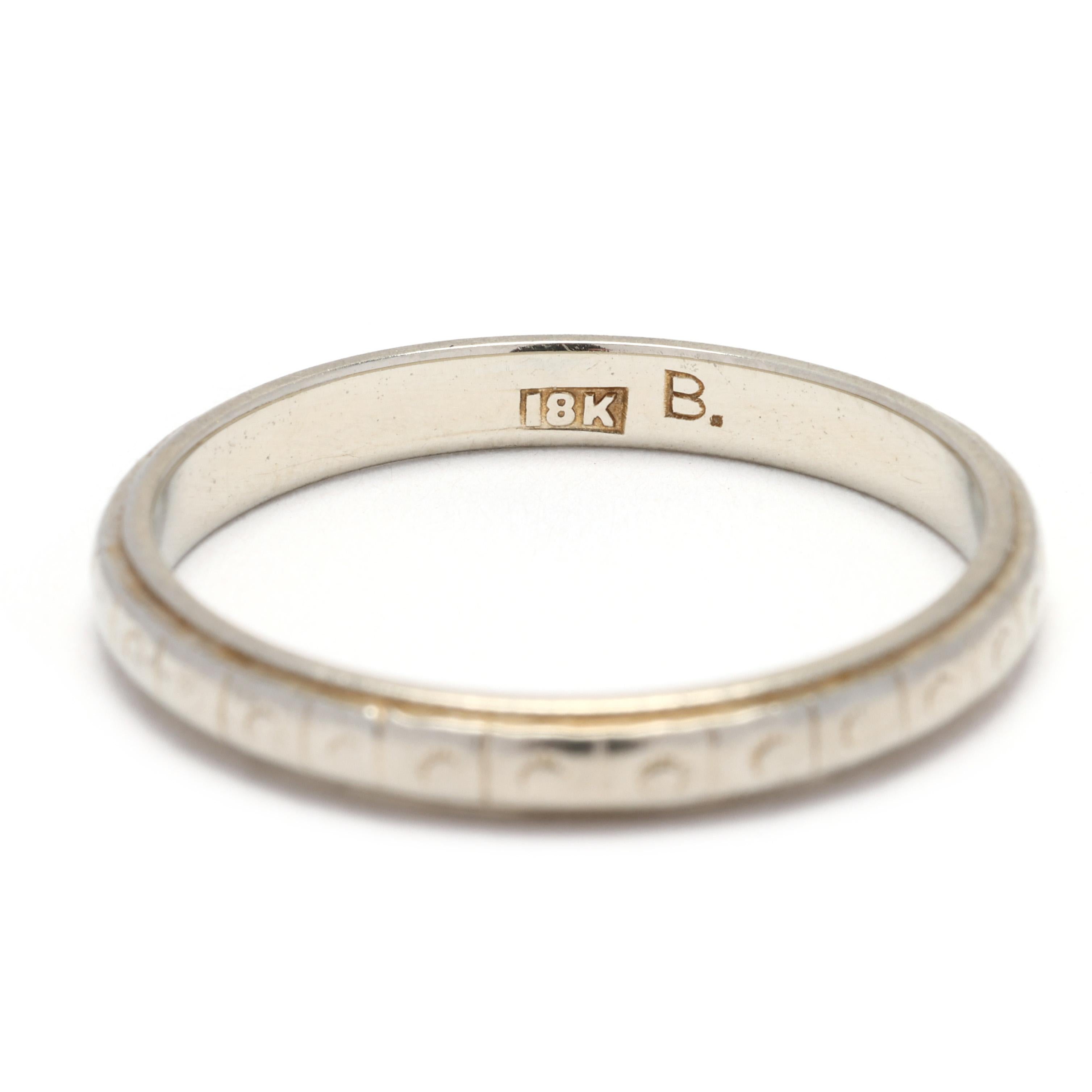 Women's or Men's Antique Art Deco Band Ring, 18k White Gold, Ring Size 6.5 For Sale