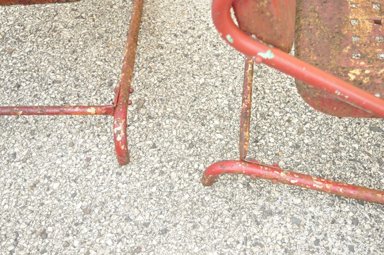 Antique Art Deco Basketweave Red Distress Paint Bouncer Garden Chairs, a Pair For Sale 3