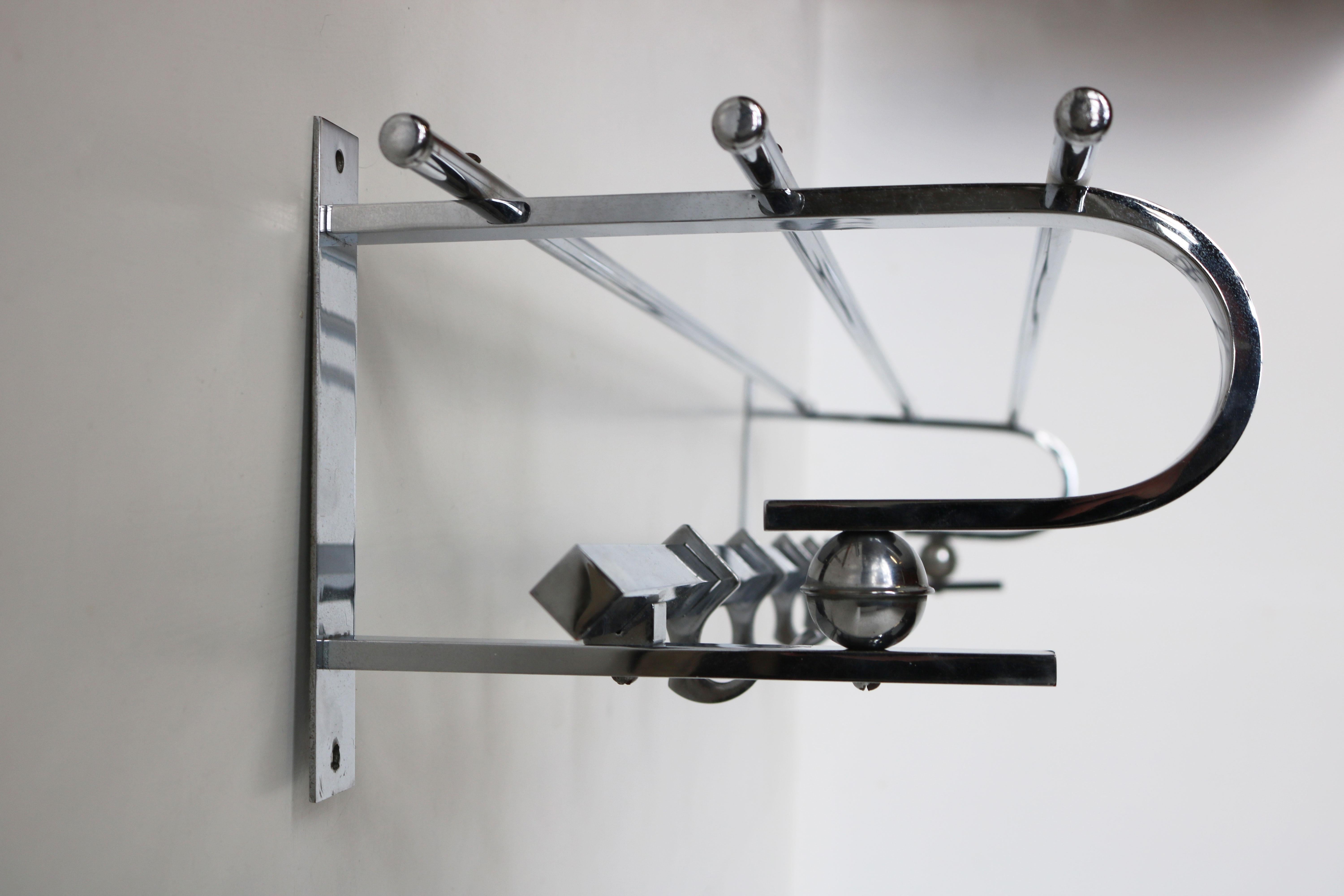 Antique Art Deco Bauhaus Chrome Coat Rack / Hat Rack Design Hallway 1930 Germany For Sale 2