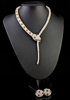 Antique Art Deco beaded snake necklace, earrings set