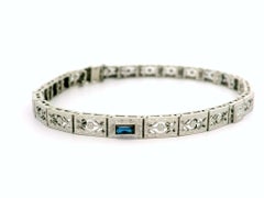 Antique Art Deco Belais 10k White Gold Diamond Line Filigree Open Work Bracelet
