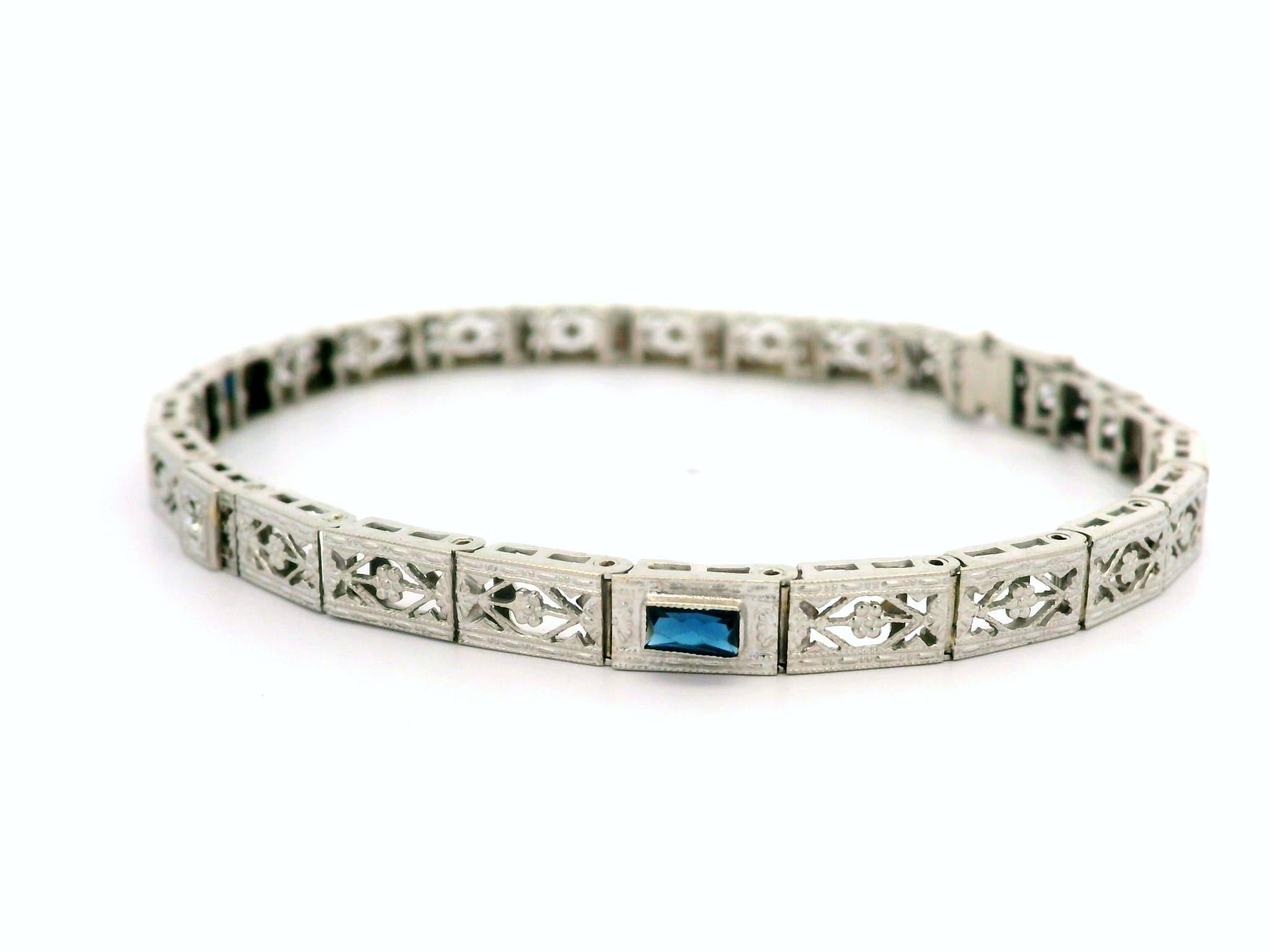 Antique Art Deco Belais 10k White Gold Diamond Line Filigree Open Work Bracelet 1
