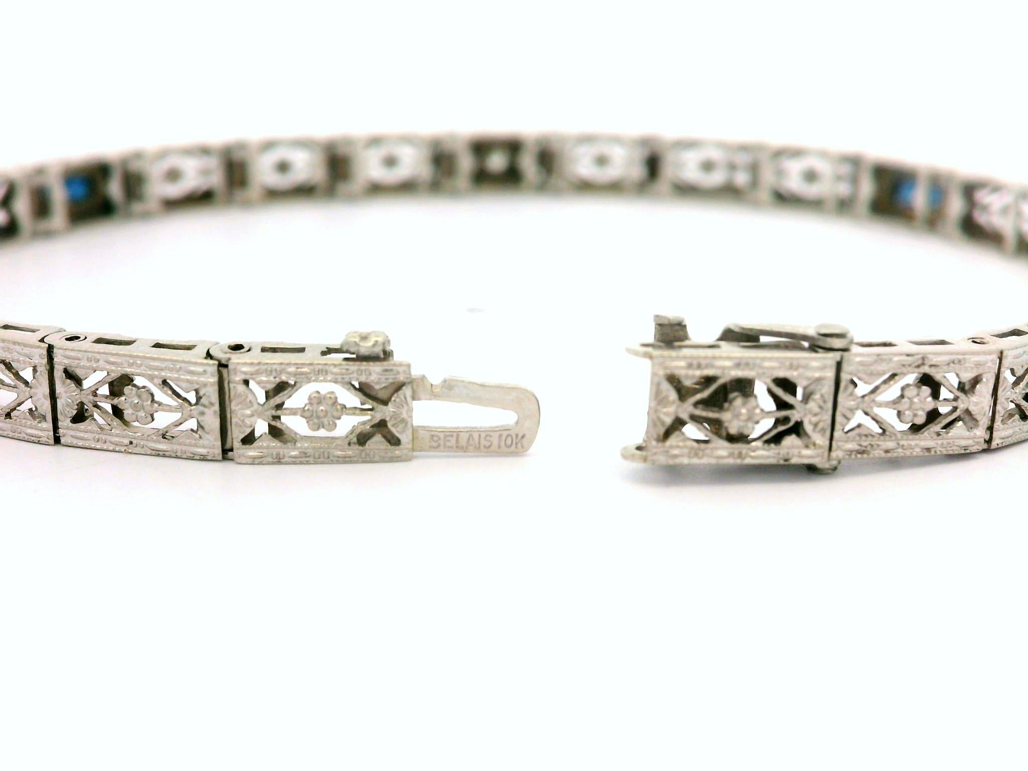 Antique Art Deco Belais 10k White Gold Diamond Line Filigree Open Work Bracelet 3