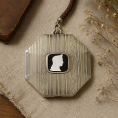 Arte Antiques Belais 14K oro frontale smalto Rouge Compact 1920-1935