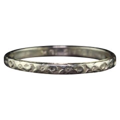 Antique Art Deco Belais 18K White Gold Blossom Engraved Wedding Band - Size 8 1/