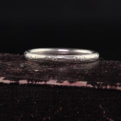 Antique Art Deco Belais 18K White Gold Engraved Wedding Band