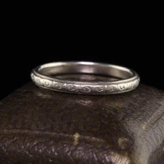 Antique Art Deco Belais 18K White Gold Engraved Wedding Band - Size 5