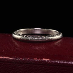 Antique Art Deco Belais 18k White Gold Engraved Wedding Band