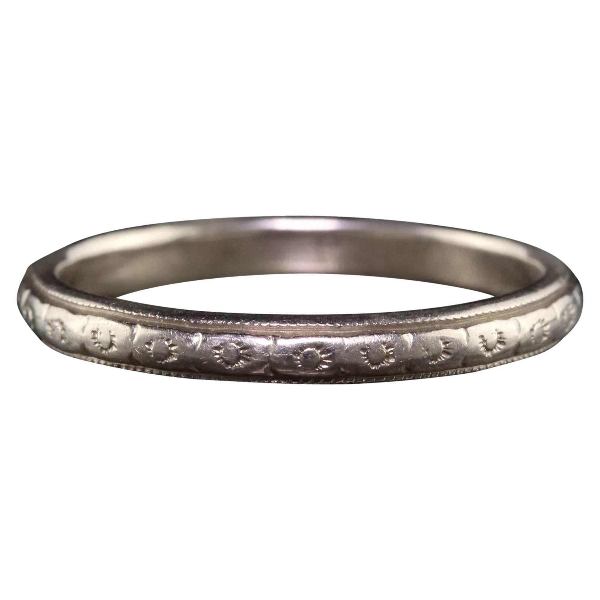Belais Alliance Art Déco ancienne gravée en or blanc 18 carats - Taille 5