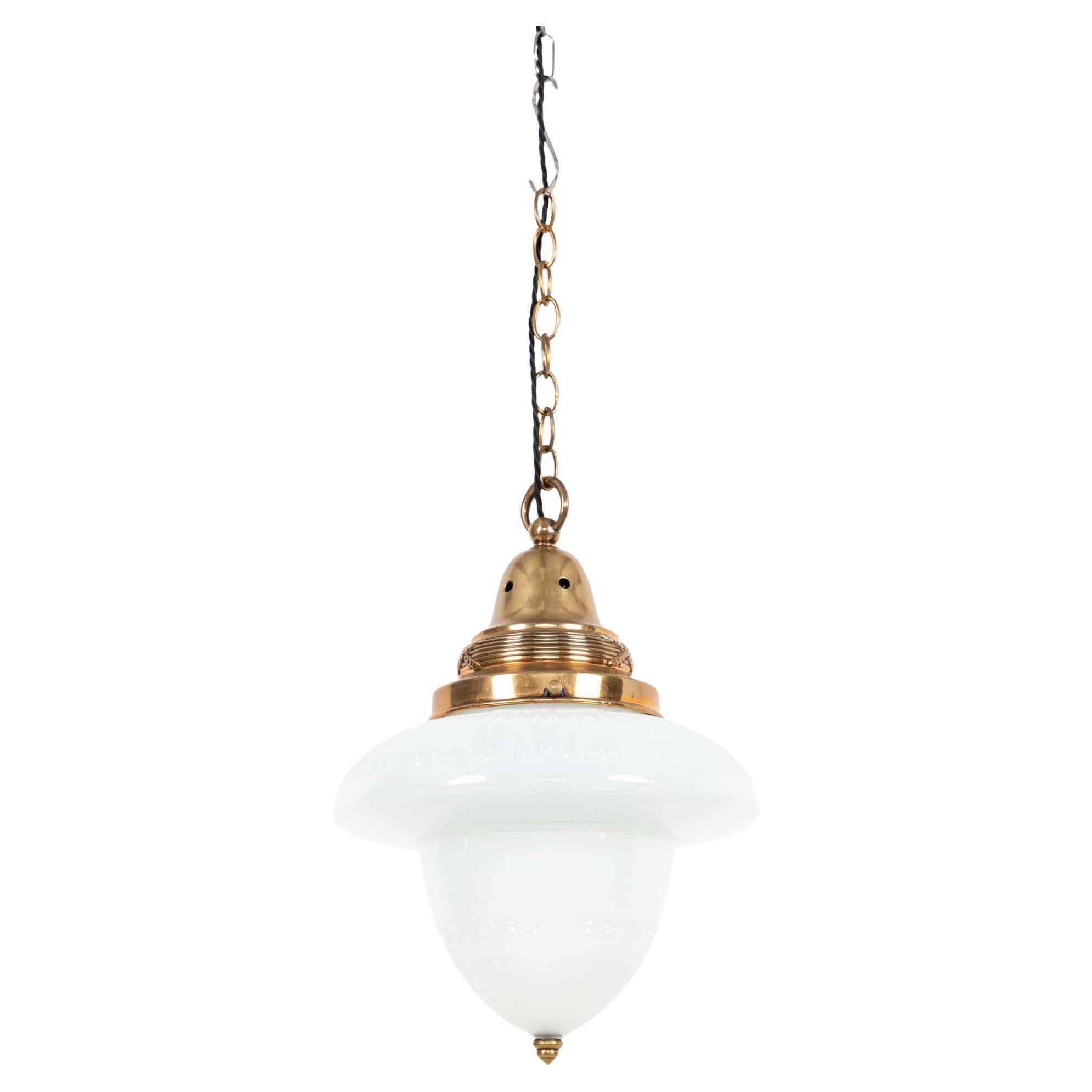Antique Art Deco Benjamin 'Bencolite' Opaline Glass Pendant Lamp, C.1930 For Sale