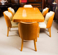Antique Art Deco Birds-Eye Maple Dining Table & 6 Cloud Back Chairs 1920s