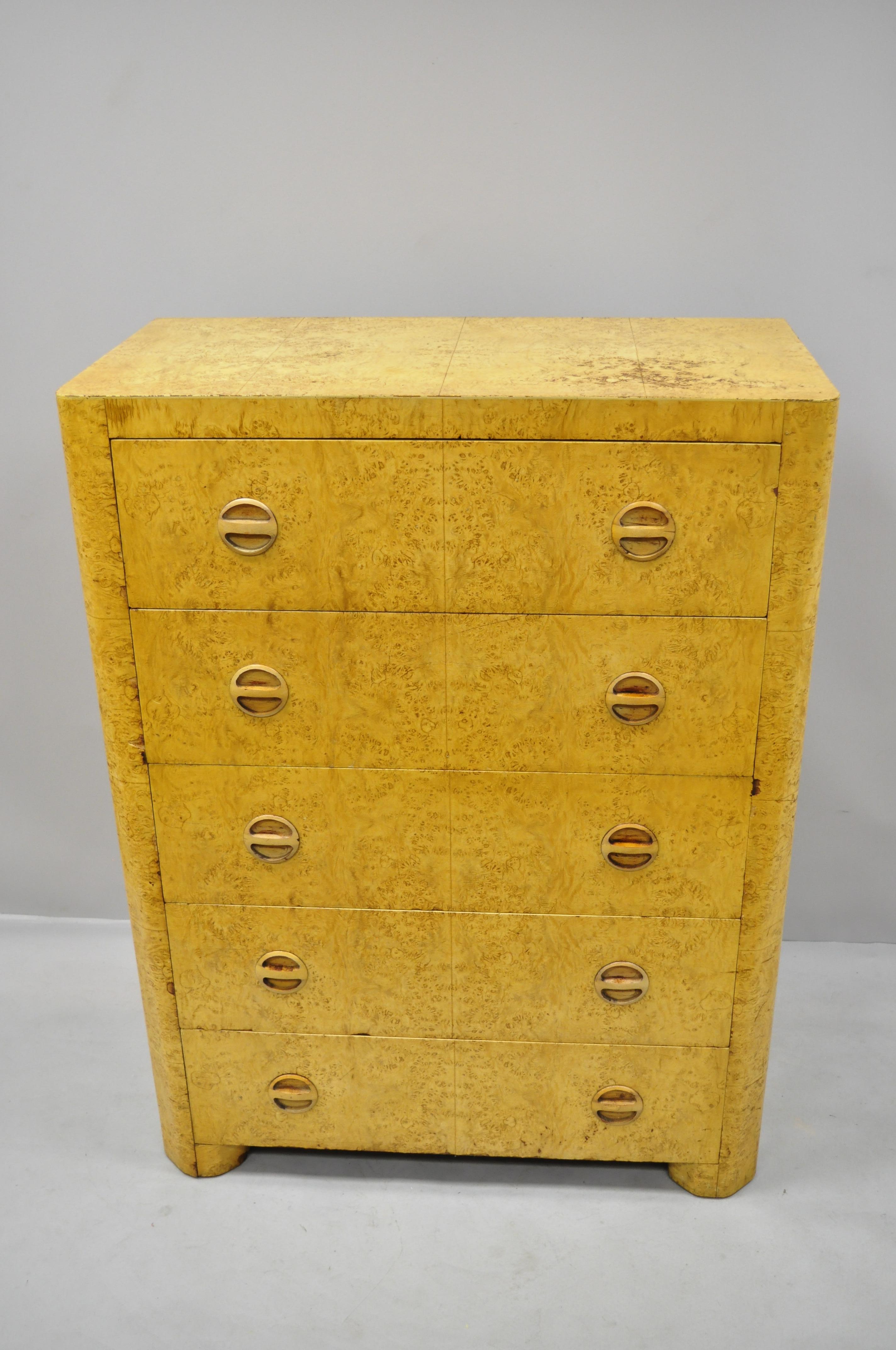 Antique Art Deco Bird’s-Eye Maple Tall Chest Dresser after Gilbert Rohde 4