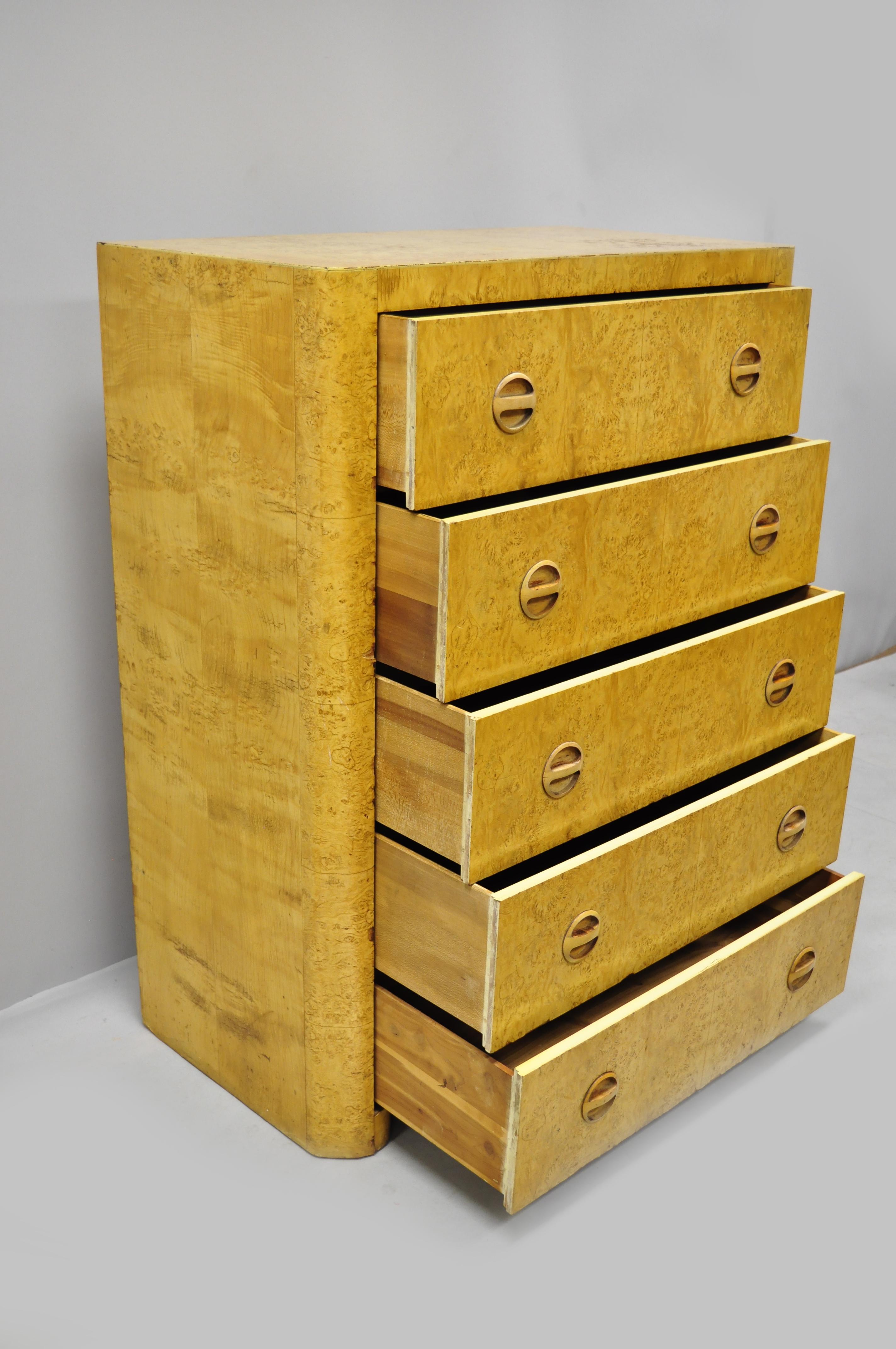 American Antique Art Deco Bird’s-Eye Maple Tall Chest Dresser after Gilbert Rohde