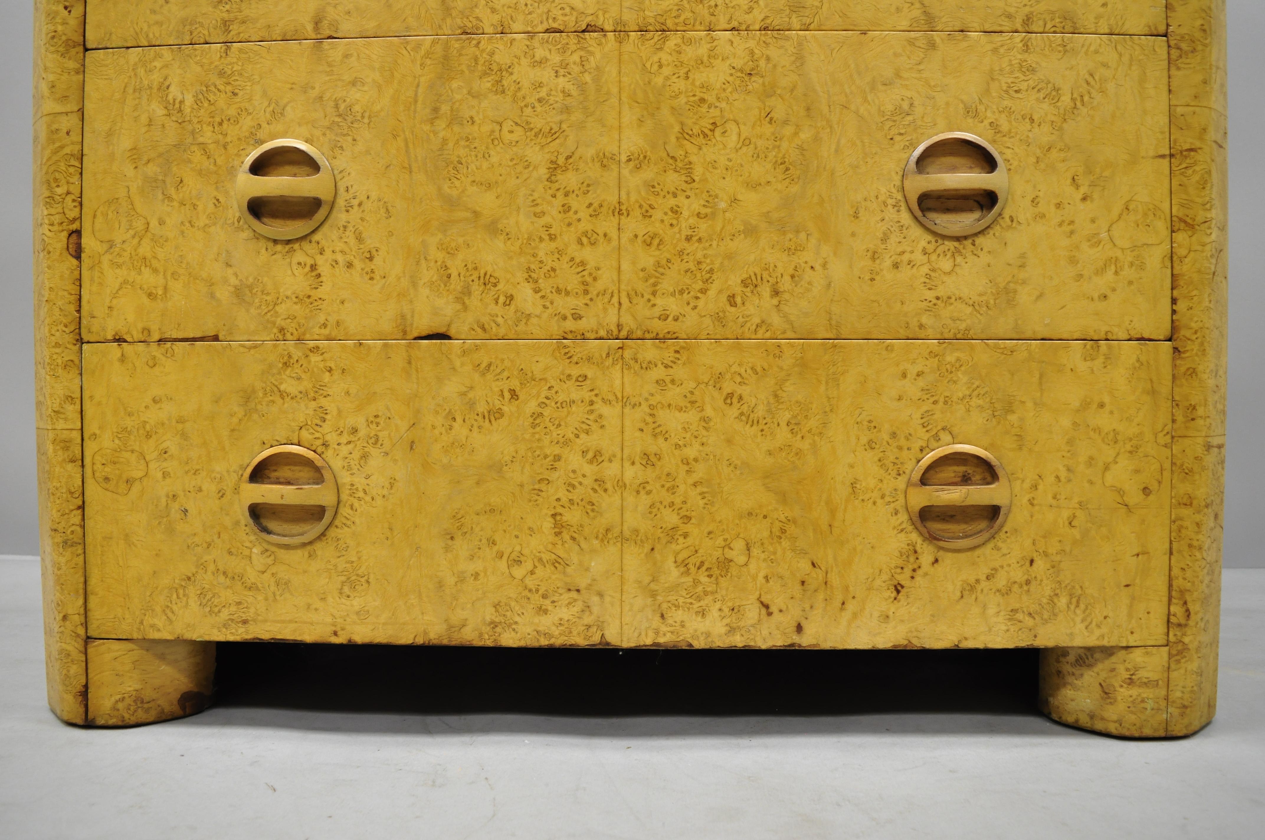 Antique Art Deco Bird’s-Eye Maple Tall Chest Dresser after Gilbert Rohde In Good Condition In Philadelphia, PA