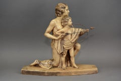Antique Art Deco Bisque Sculpture of Mother and Child with Bow and Arrow