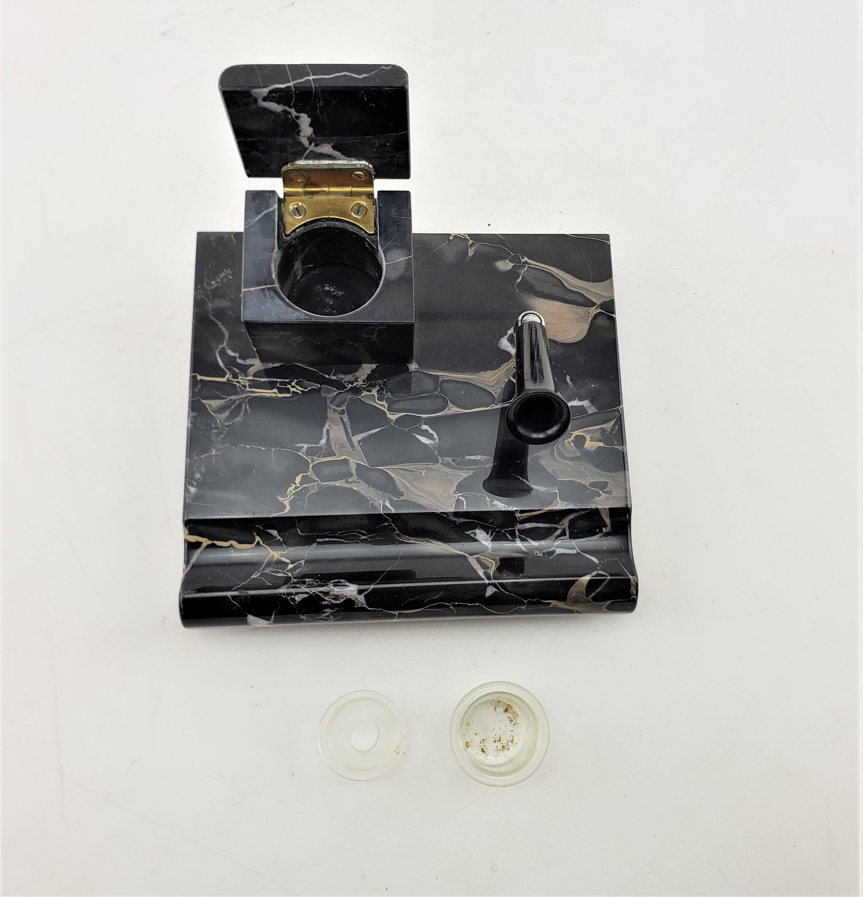 Antikes Art-Déco-Schreibtisch-Set aus schwarzem Marmor mit Chrom- und Messing-Akzenten im Angebot 4