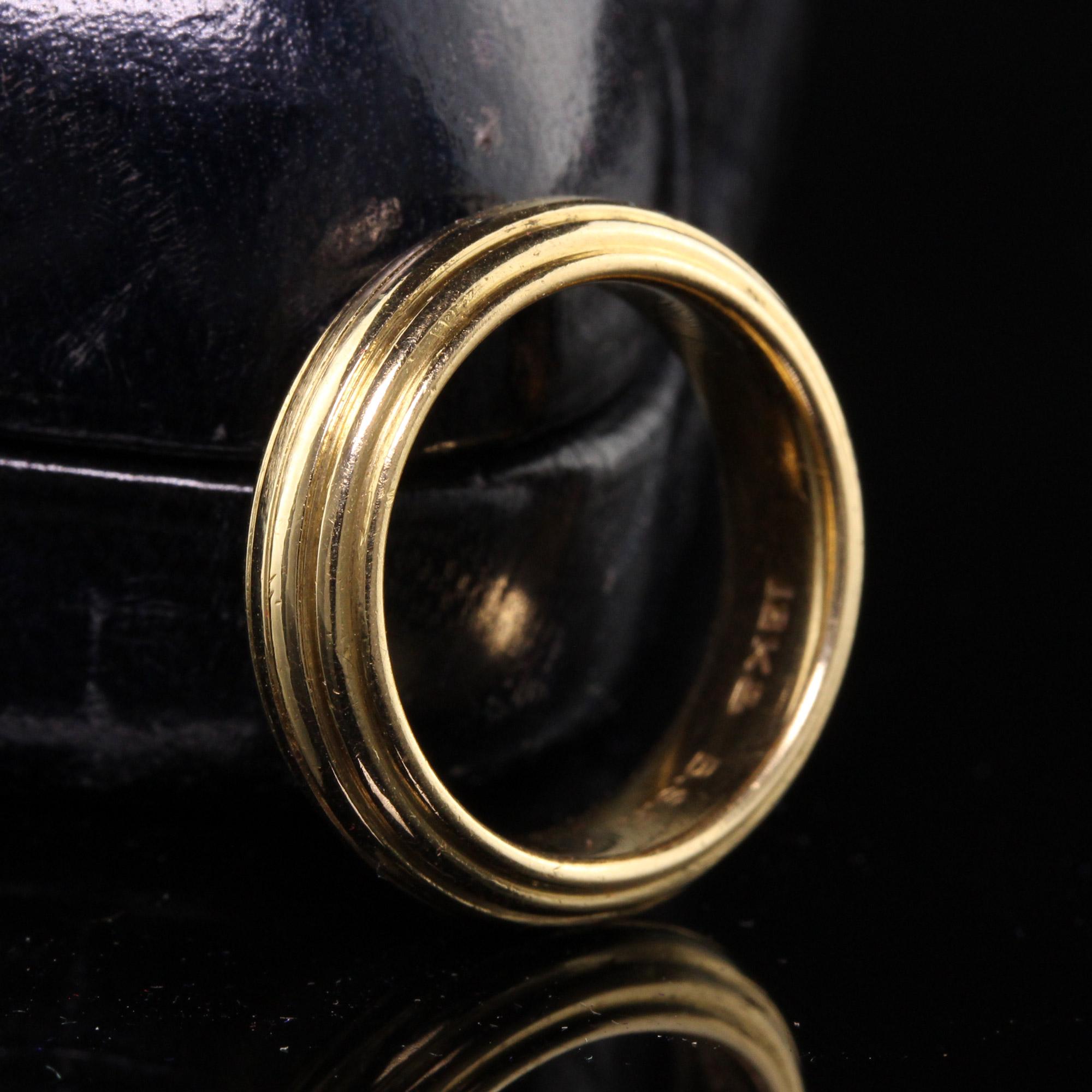 Antique Art Deco Black Starr and Frost 18K Yellow Gold Wide Wedding Band In Good Condition For Sale In Great Neck, NY