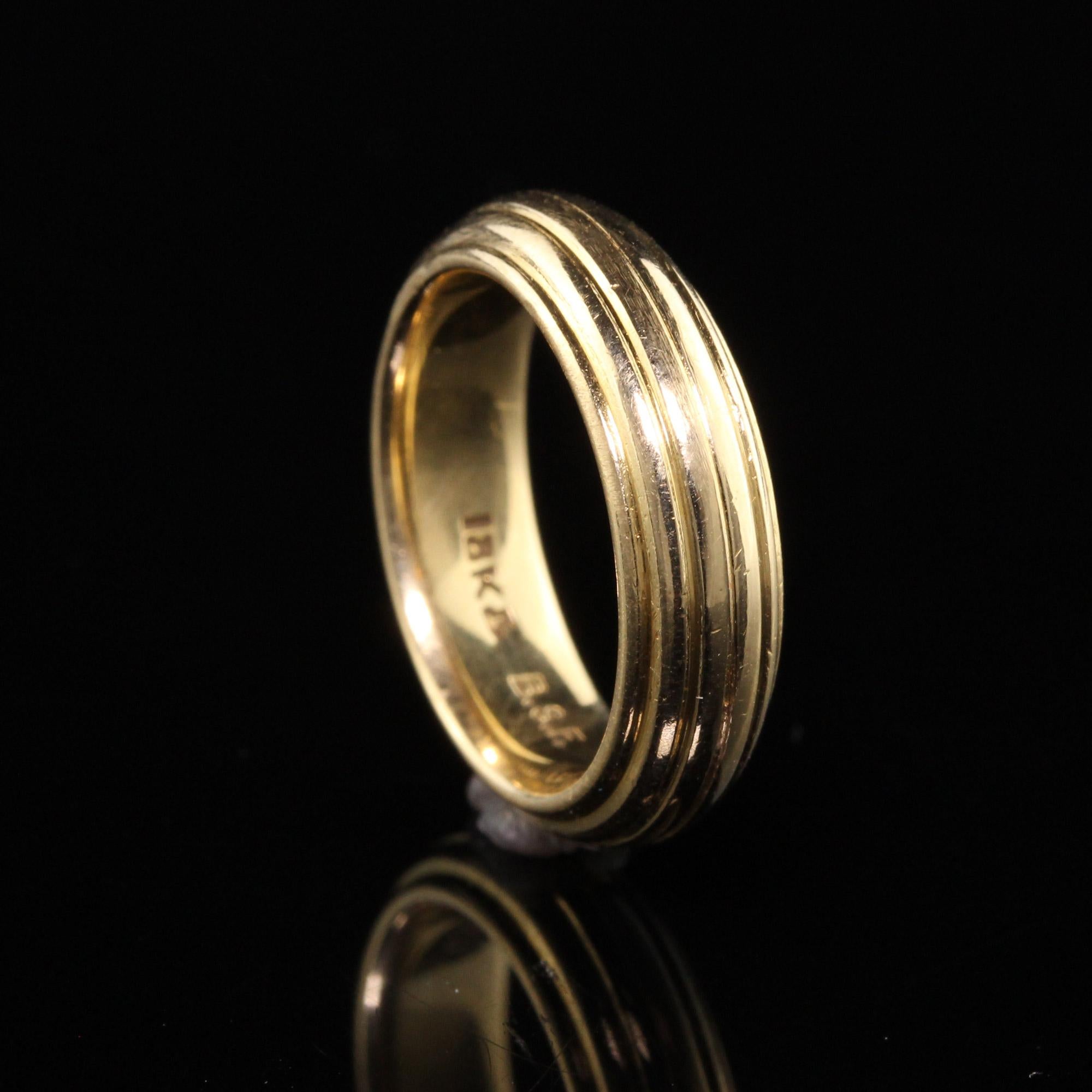 Antique Art Deco Black Starr and Frost 18K Yellow Gold Wide Wedding Band For Sale 2