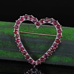 Antique Art Deco Black Starr Frost 18K Gold and Platinum Natural Ruby Heart Pin