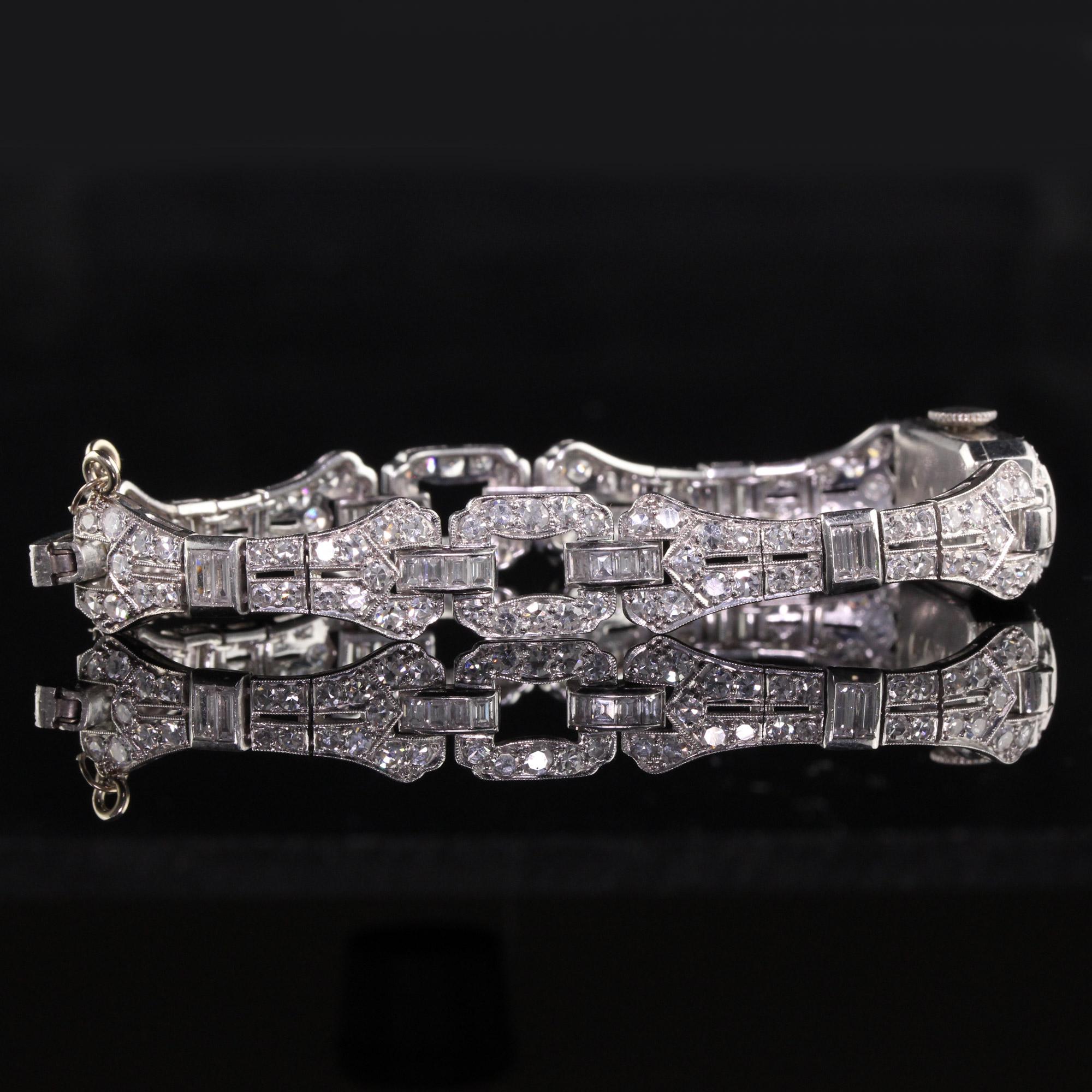 Antique Art Deco Blancpain Platinum Old Cut Diamond Baguette Ladies Dress Watch 1