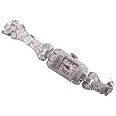 Antique Art Deco Blancpain Platinum Old Cut Diamond Baguette Ladies Dress Watch