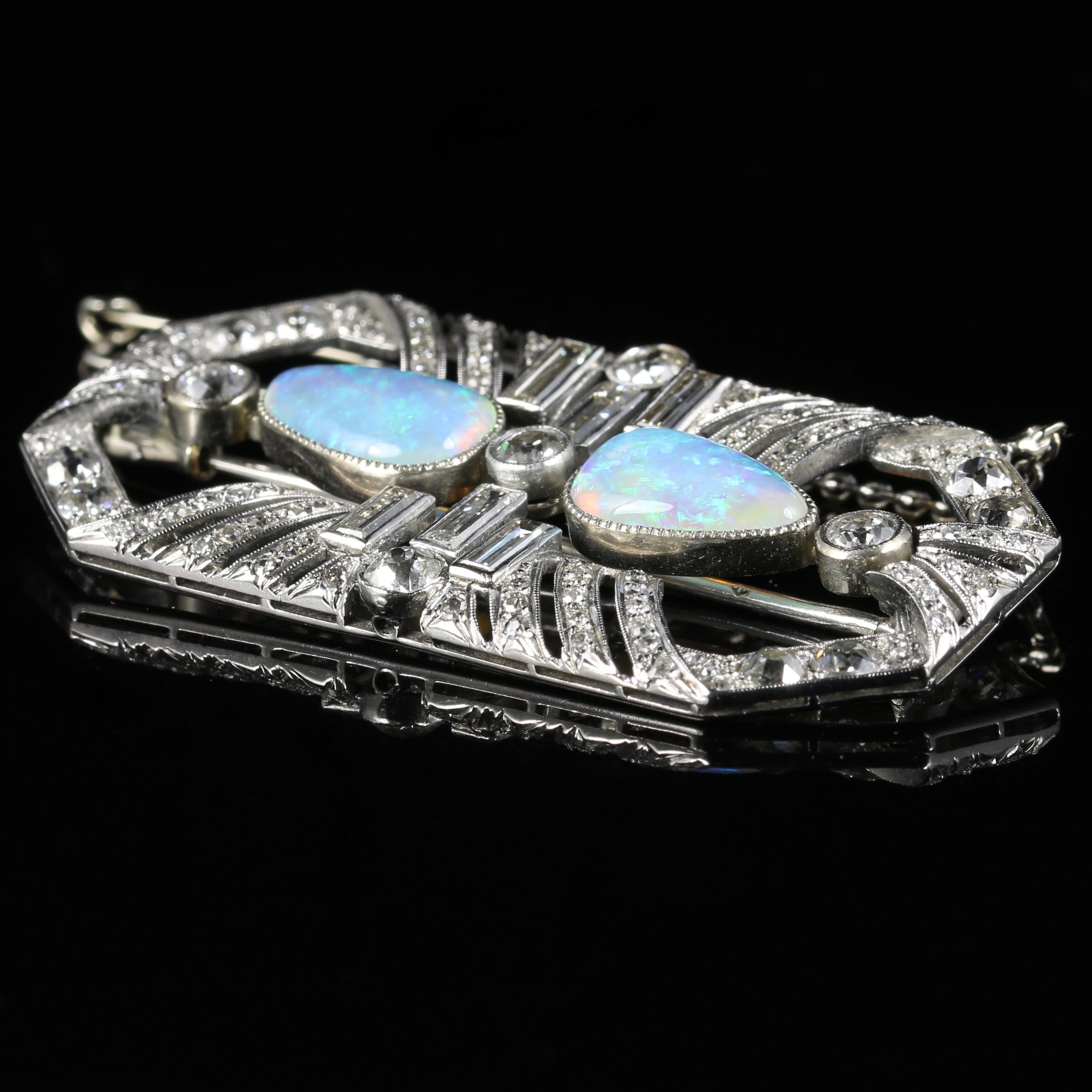 Antique Art Deco Boxed Opal Diamond Brooch 4 Carat Diamond, circa 1920 In Excellent Condition In Lancaster, Lancashire