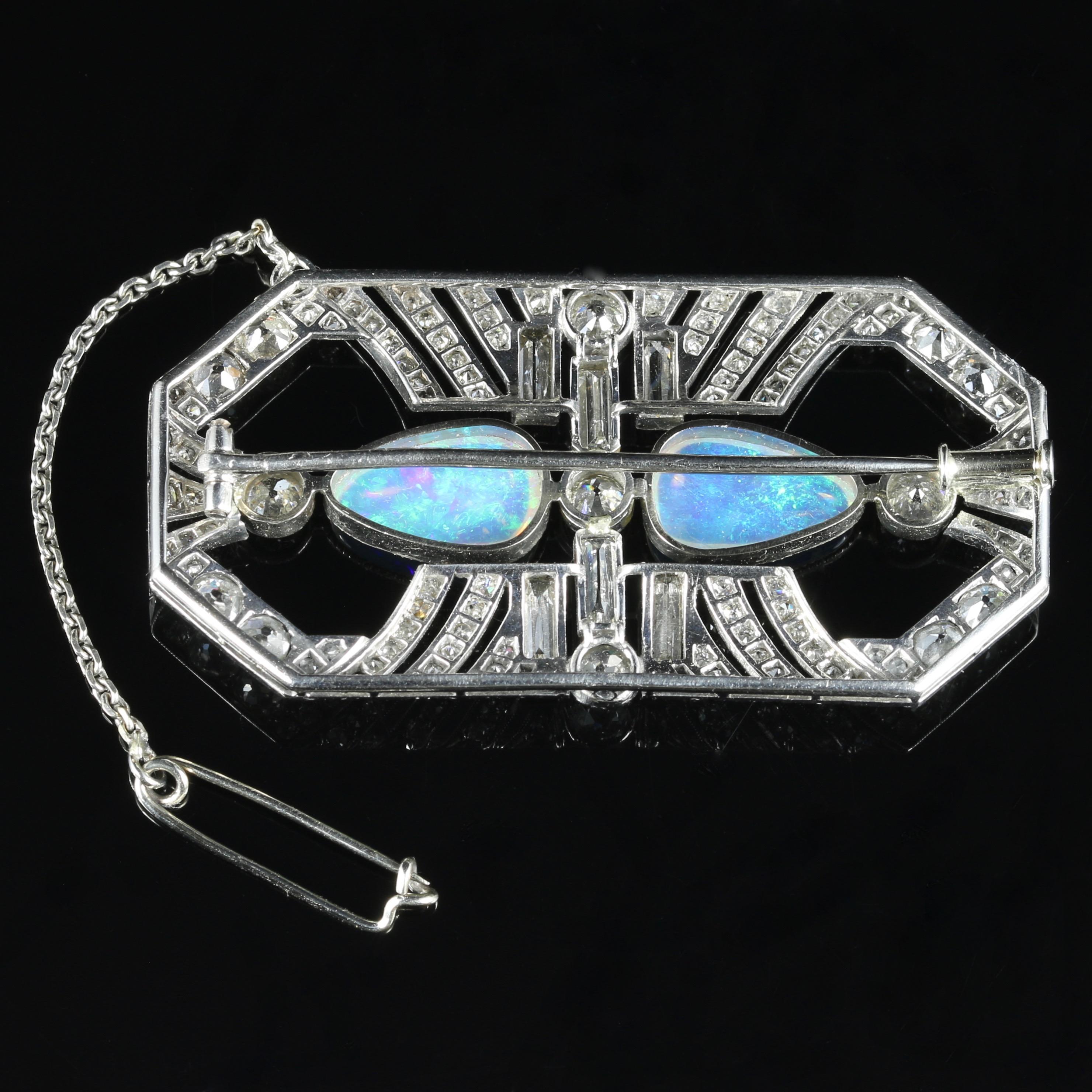 Antique Art Deco Boxed Opal Diamond Brooch 4 Carat Diamond, circa 1920 1