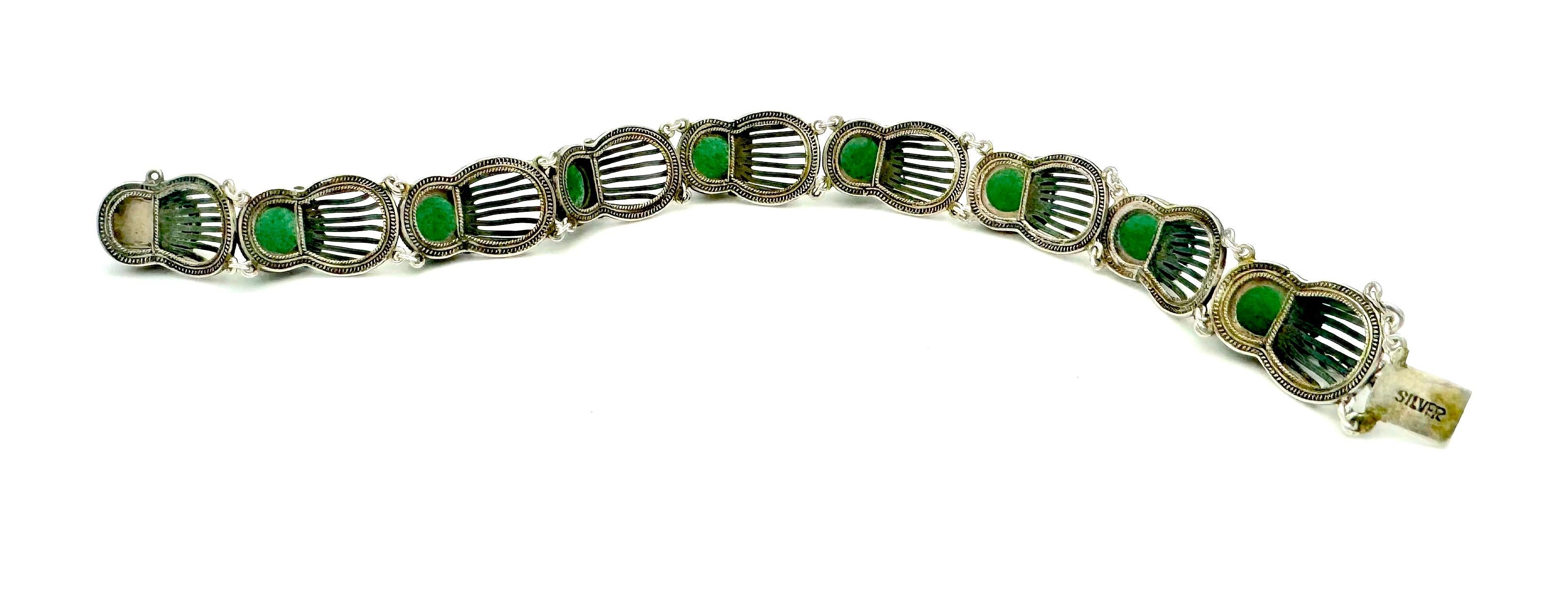 Antique Art Deco Bracelet Jade Cabochon Silver In Good Condition For Sale In Munich, Bavaria