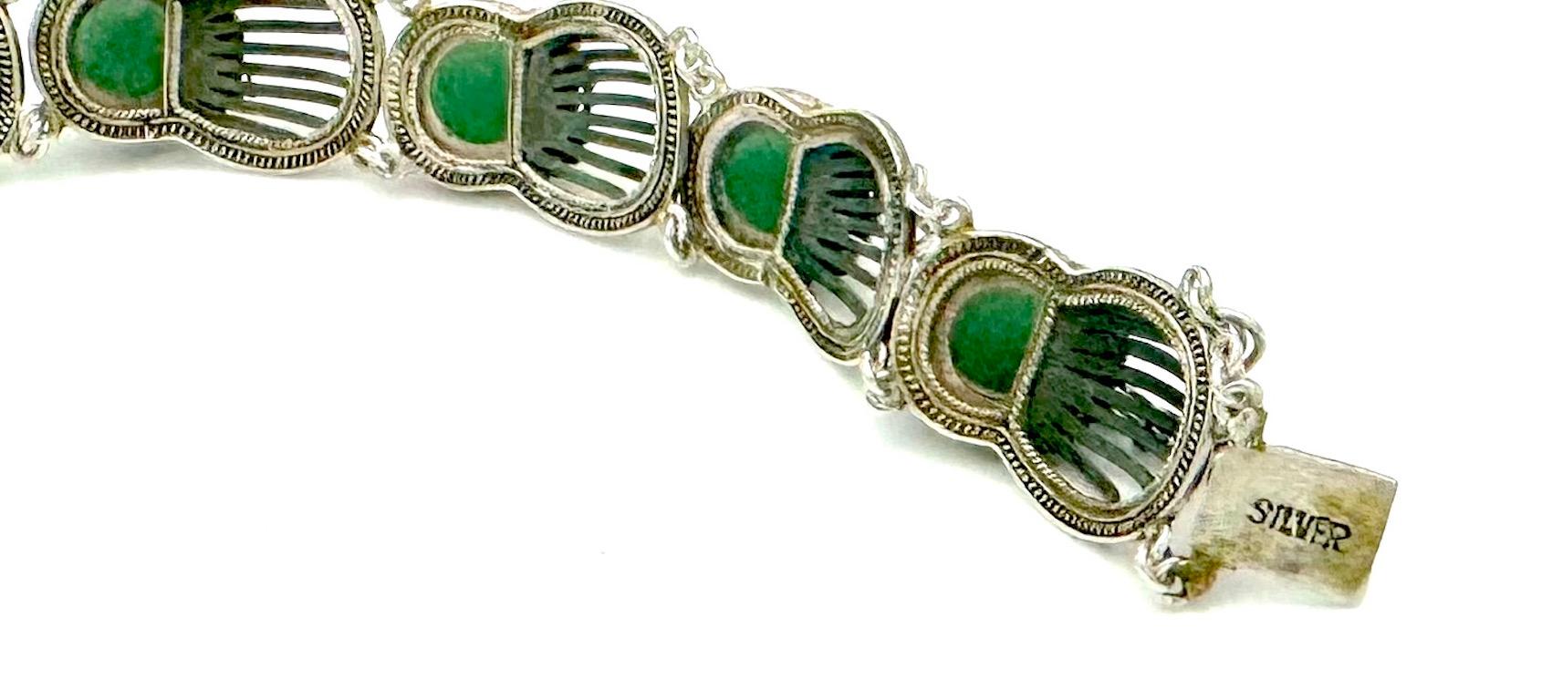 Women's Antique Art Deco Bracelet Jade Cabochon Silver For Sale