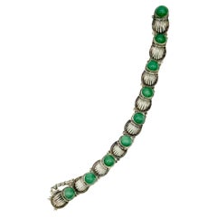Antique Art Deco Bracelet Jade Cabochon Silver
