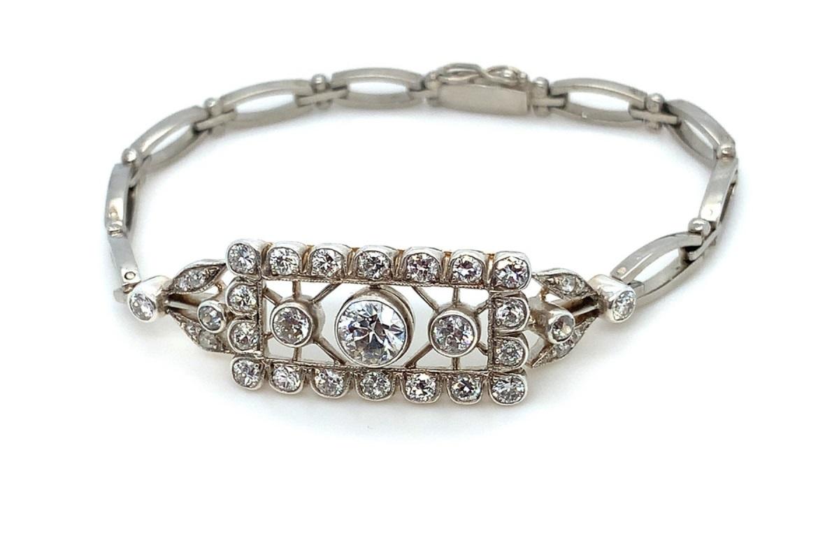 Antique Art Deco bracelet with 3.00 ct diamonds, circa 1930s Bon état - En vente à Chorzów, PL