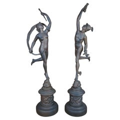 Antique Art Deco Bradley & Hubbard Metal Statues Mercury & Fortuna Sculpture