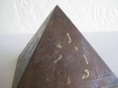 Antique Art Deco Brass & Copper Egyptian Revival Pyramid Desk Statue Paperweight