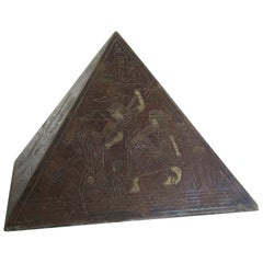 Antique Art Deco Brass & Copper Egyptian Revival Pyramid Desk Statue Paperweight