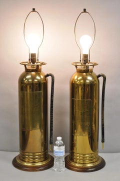 Antique Art Deco Brass Fire Extinguisher Converted Table Lamps - a Pair