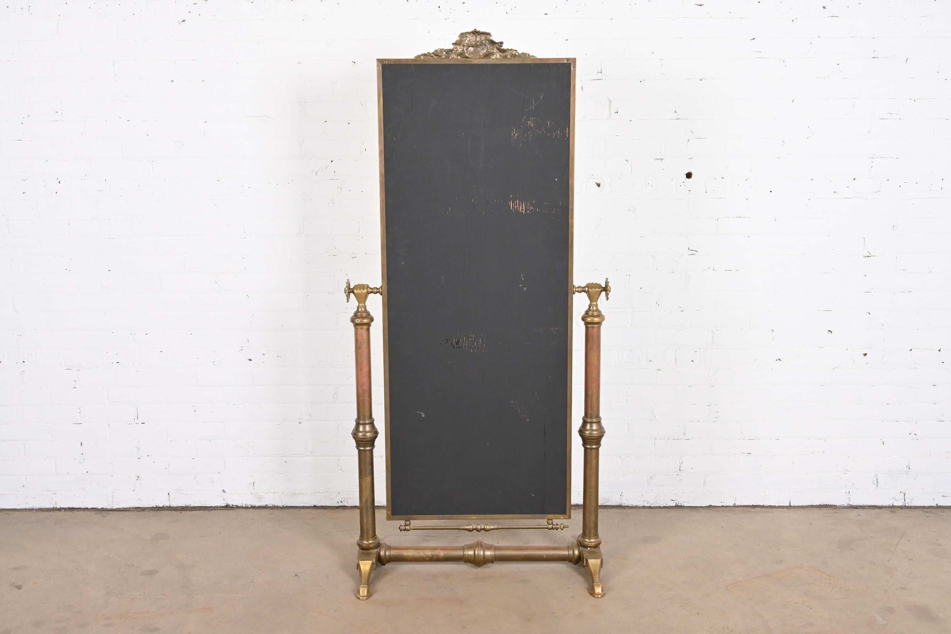 Antique Art Deco Brass Full Length Cheval Floor Mirror, Circa 1930s 8