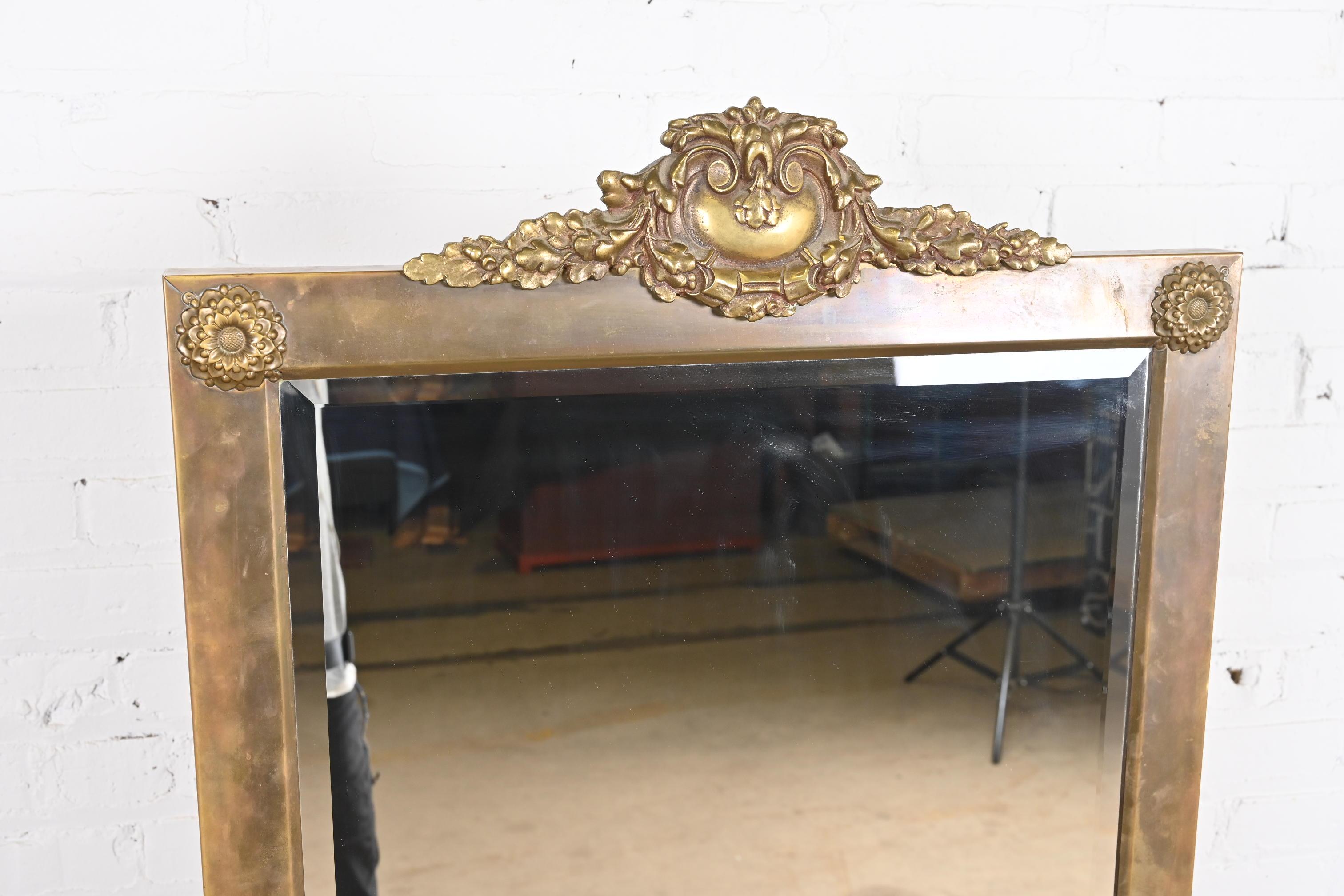 Mid-20th Century Antique Art Deco Brass Full Length Cheval Floor Mirror, Circa 1930s
