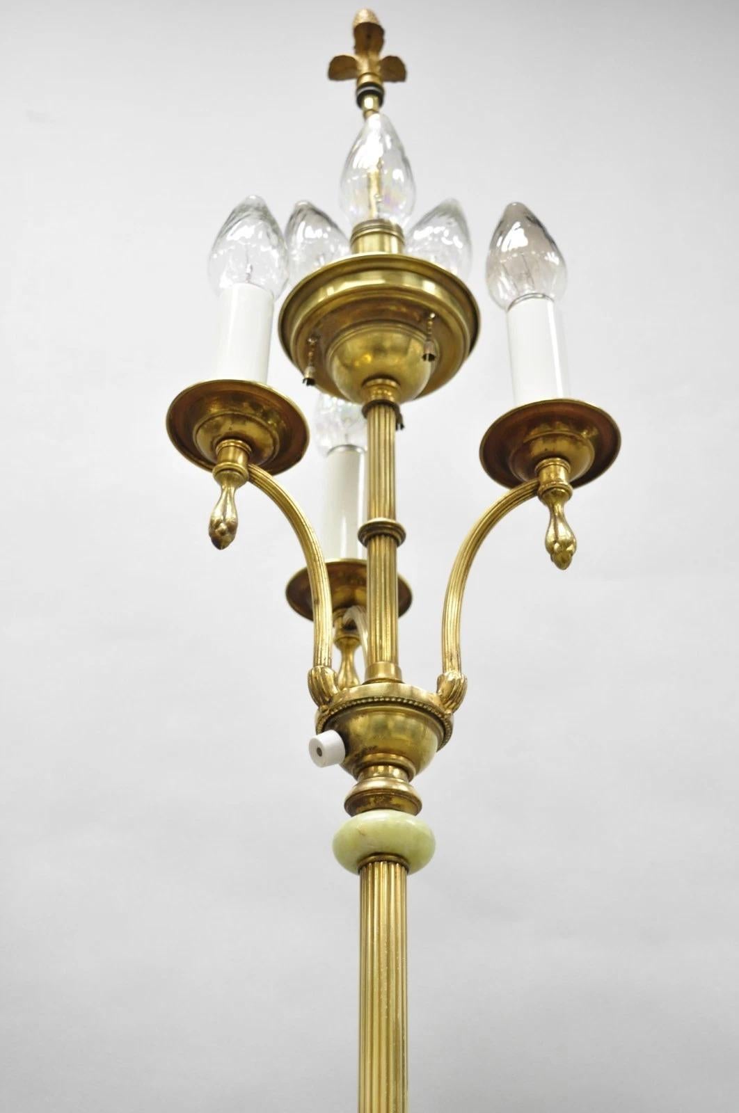 Lámpara de pie victoriana Art Decó antigua de latón y ónice verde en venta 6