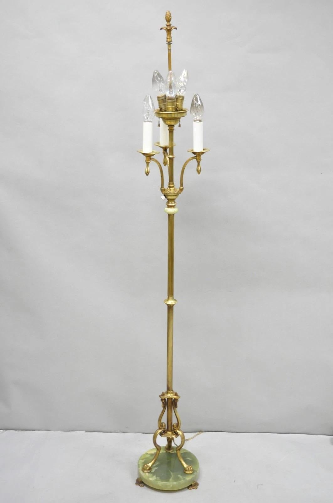 Lámpara de pie victoriana Art Decó antigua de latón y ónice verde en venta 10