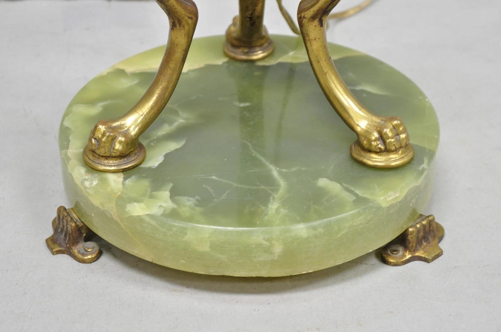 Lámpara de pie victoriana Art Decó antigua de latón y ónice verde en Bueno estado para la venta en Philadelphia, PA