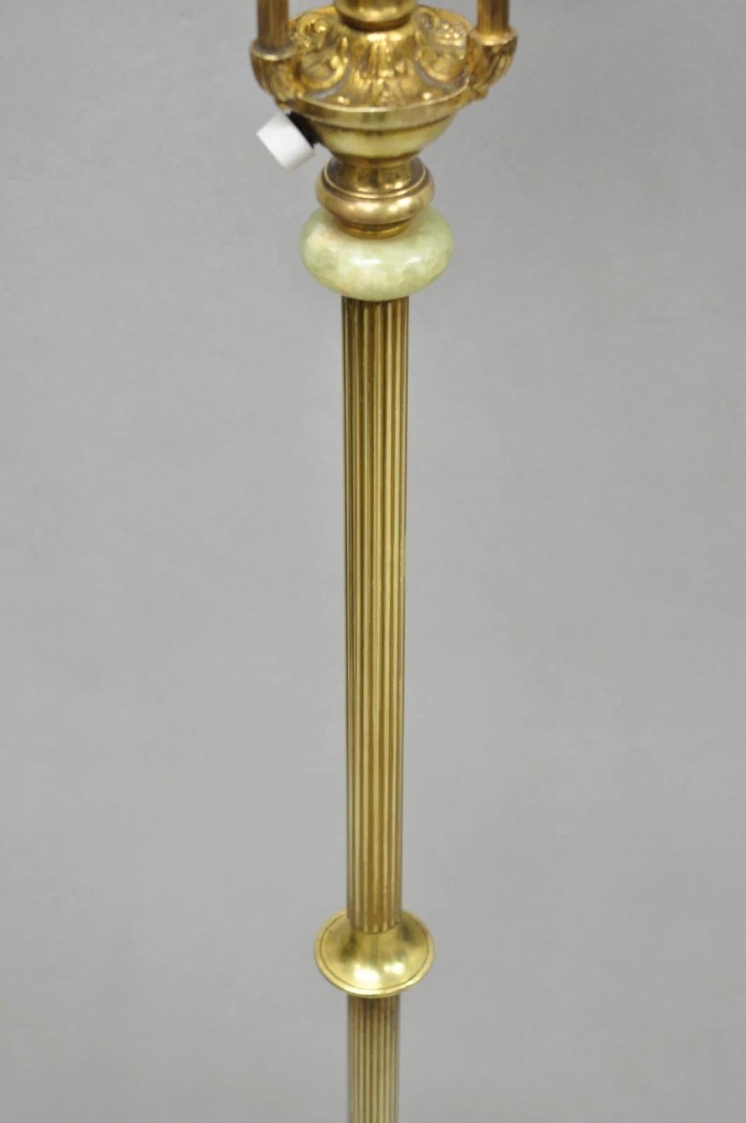 Lámpara de pie victoriana Art Decó antigua de latón y ónice verde Latón en venta