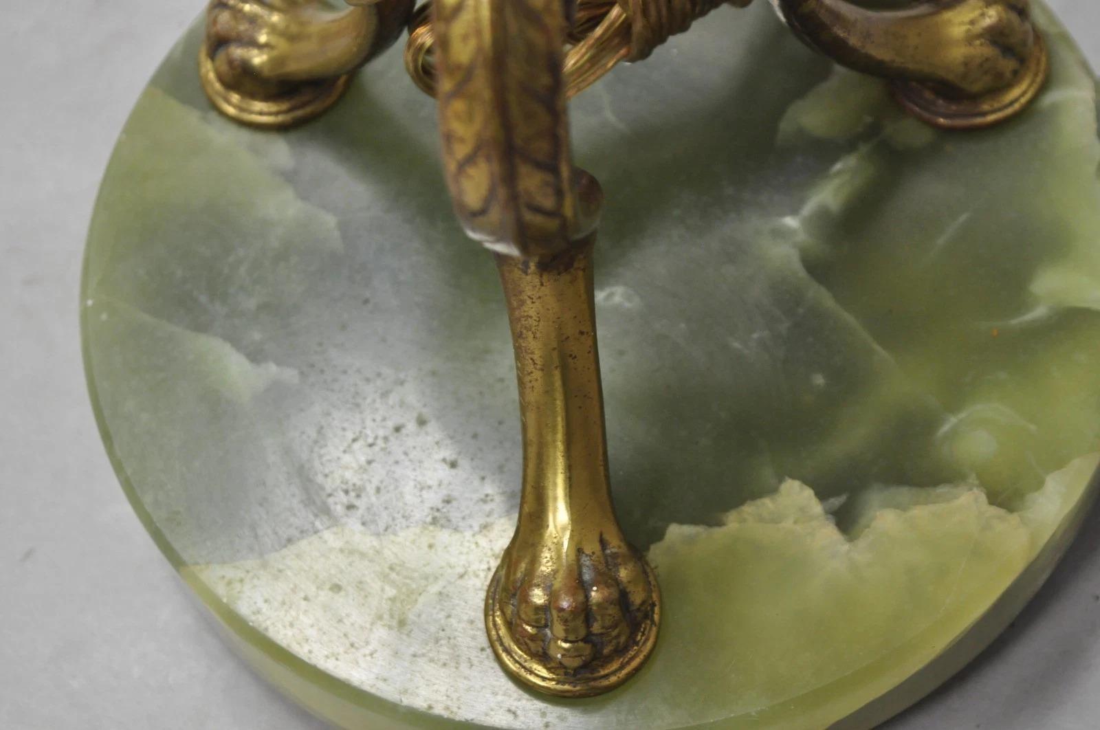 Lámpara de pie victoriana Art Decó antigua de latón y ónice verde en venta 3