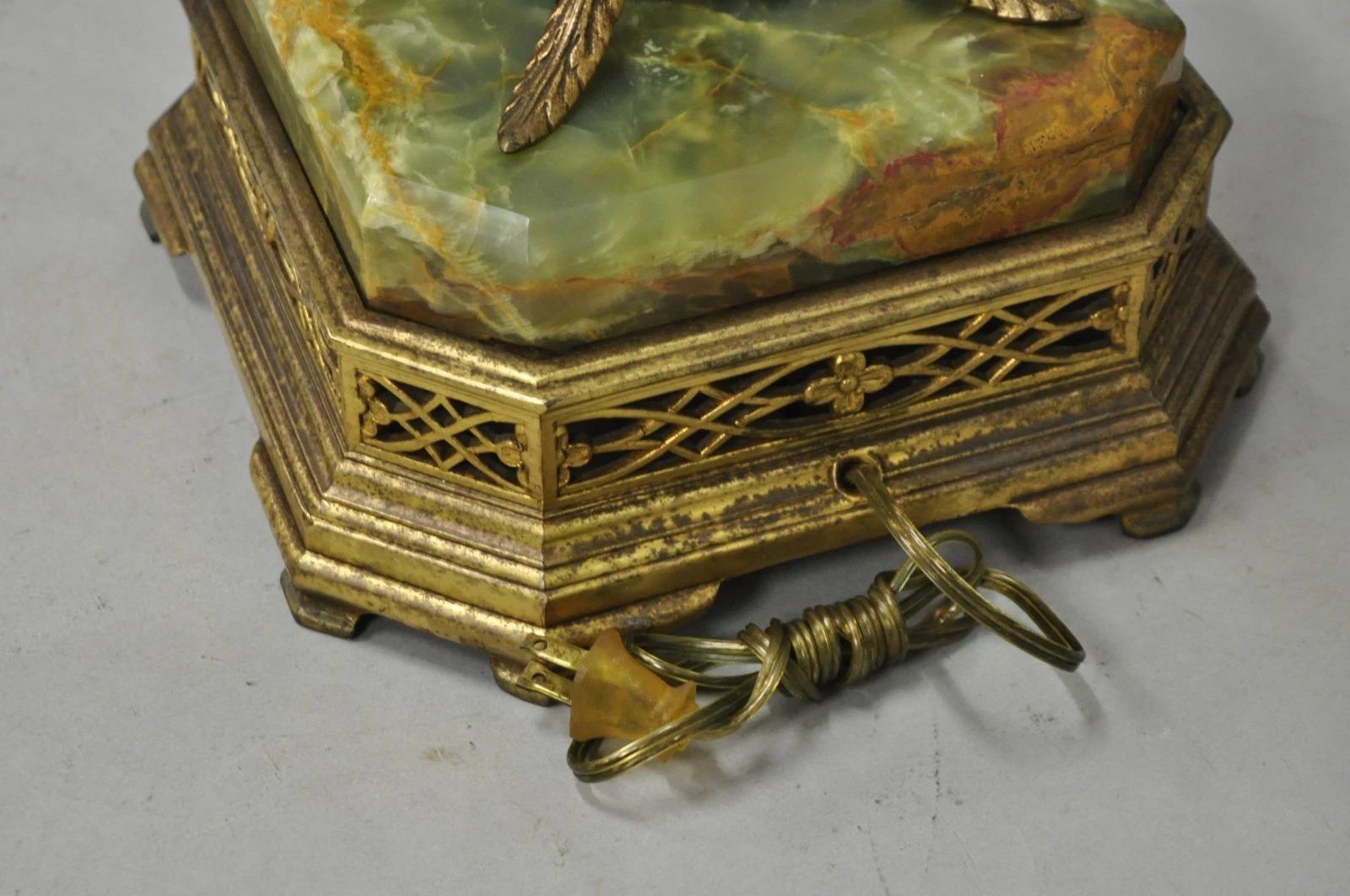 Lampadaire antique Art Deco en laiton & Onyx vert par Mutual Sunset Lamp Co. en vente 4