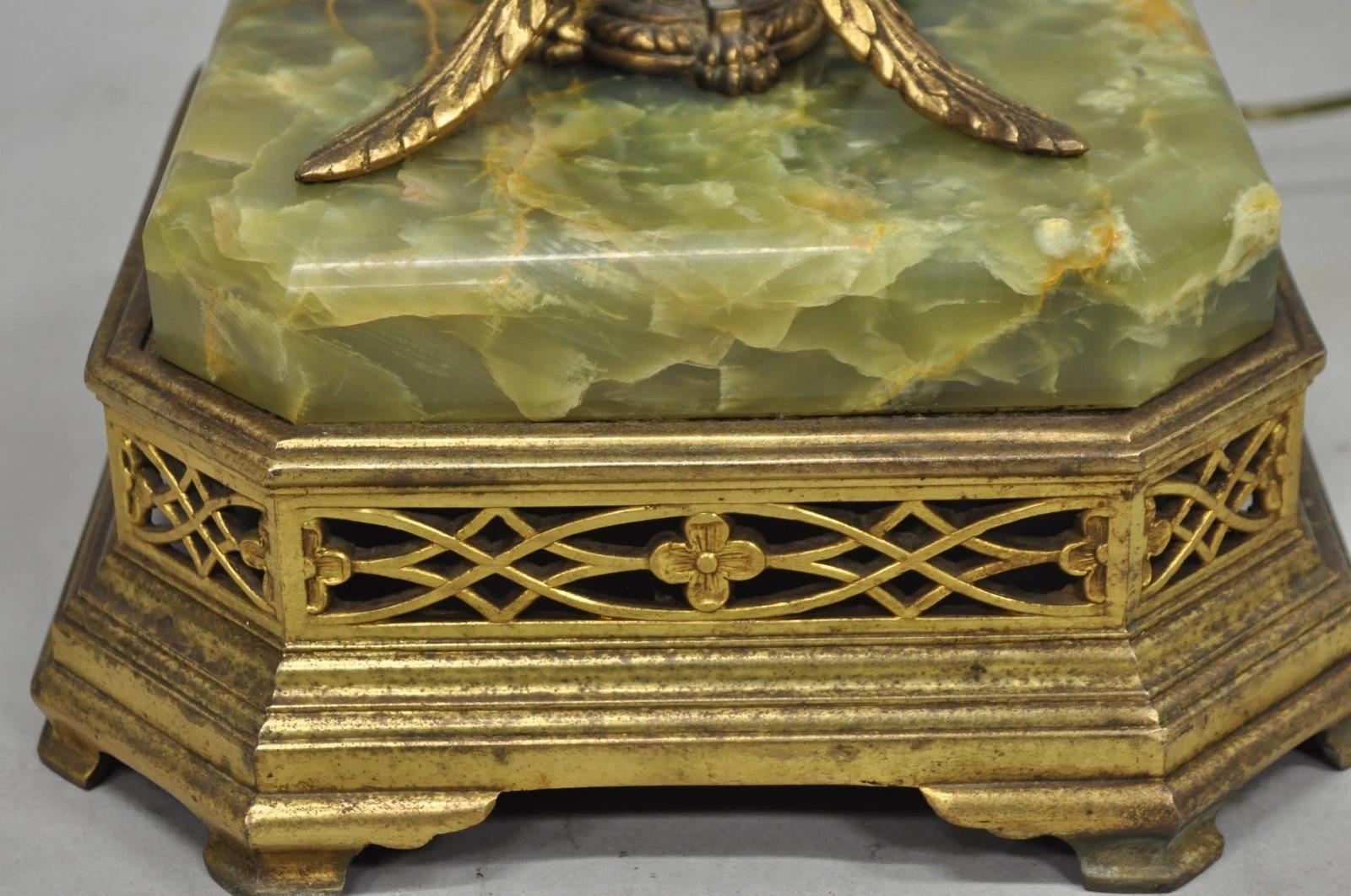 Lampadaire antique Art Deco en laiton & Onyx vert par Mutual Sunset Lamp Co. en vente 8