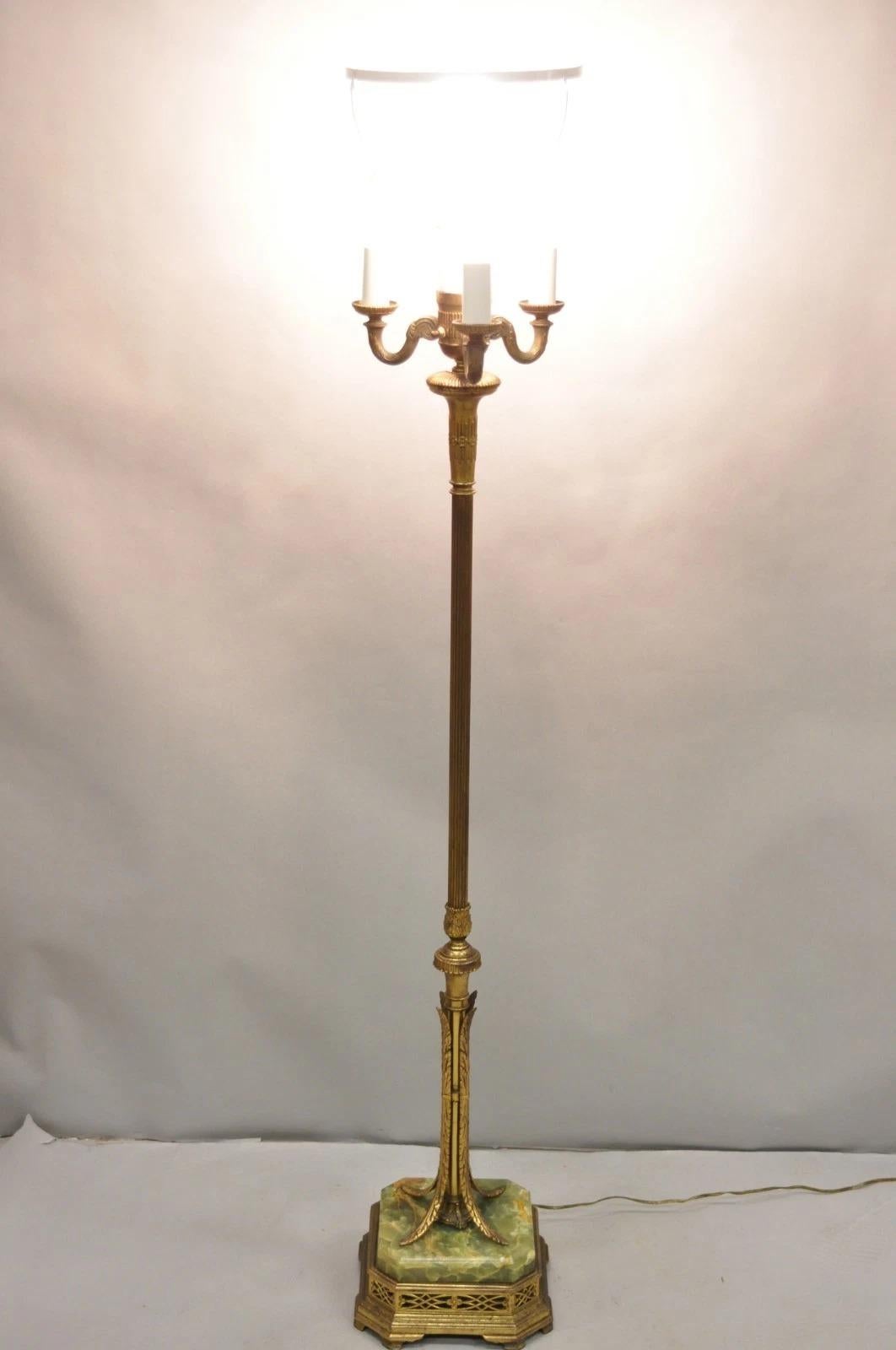 Lampadaire antique Art Deco en laiton & Onyx vert par Mutual Sunset Lamp Co. en vente 9