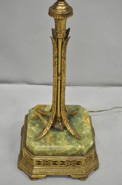 Antique Art Deco Brass & Green Onyx Pole Floor Lamp by Mutual Sunset Lamp Co.