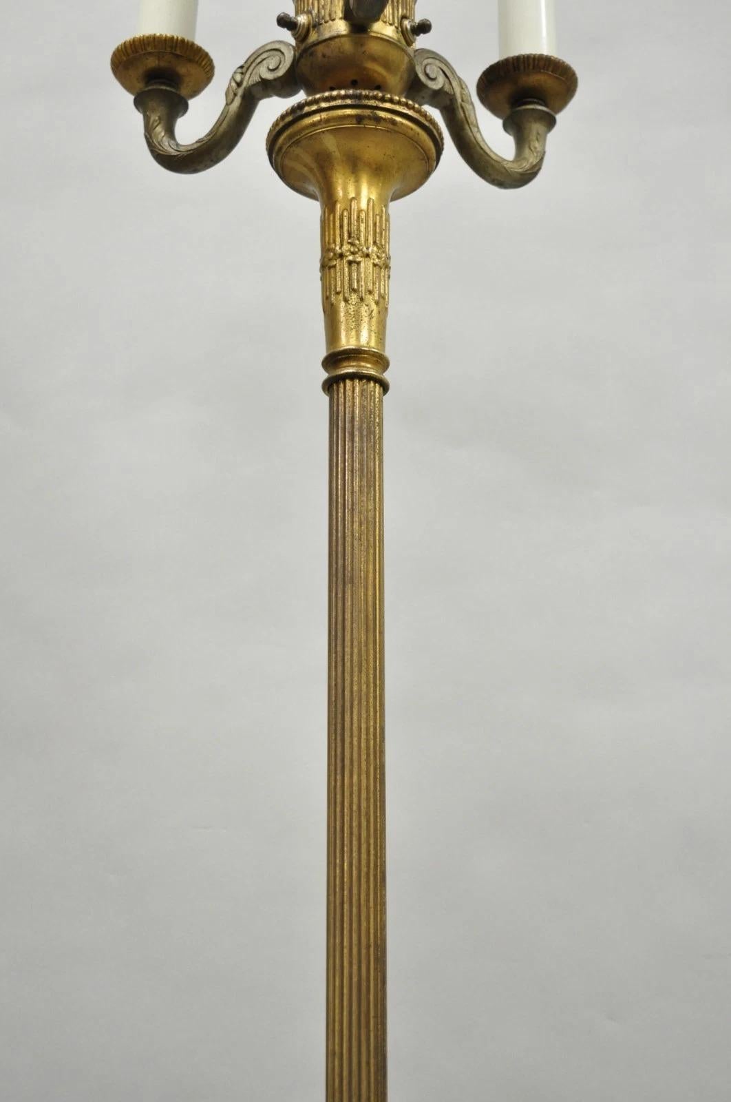 Laiton Lampadaire antique Art Deco en laiton & Onyx vert par Mutual Sunset Lamp Co. en vente