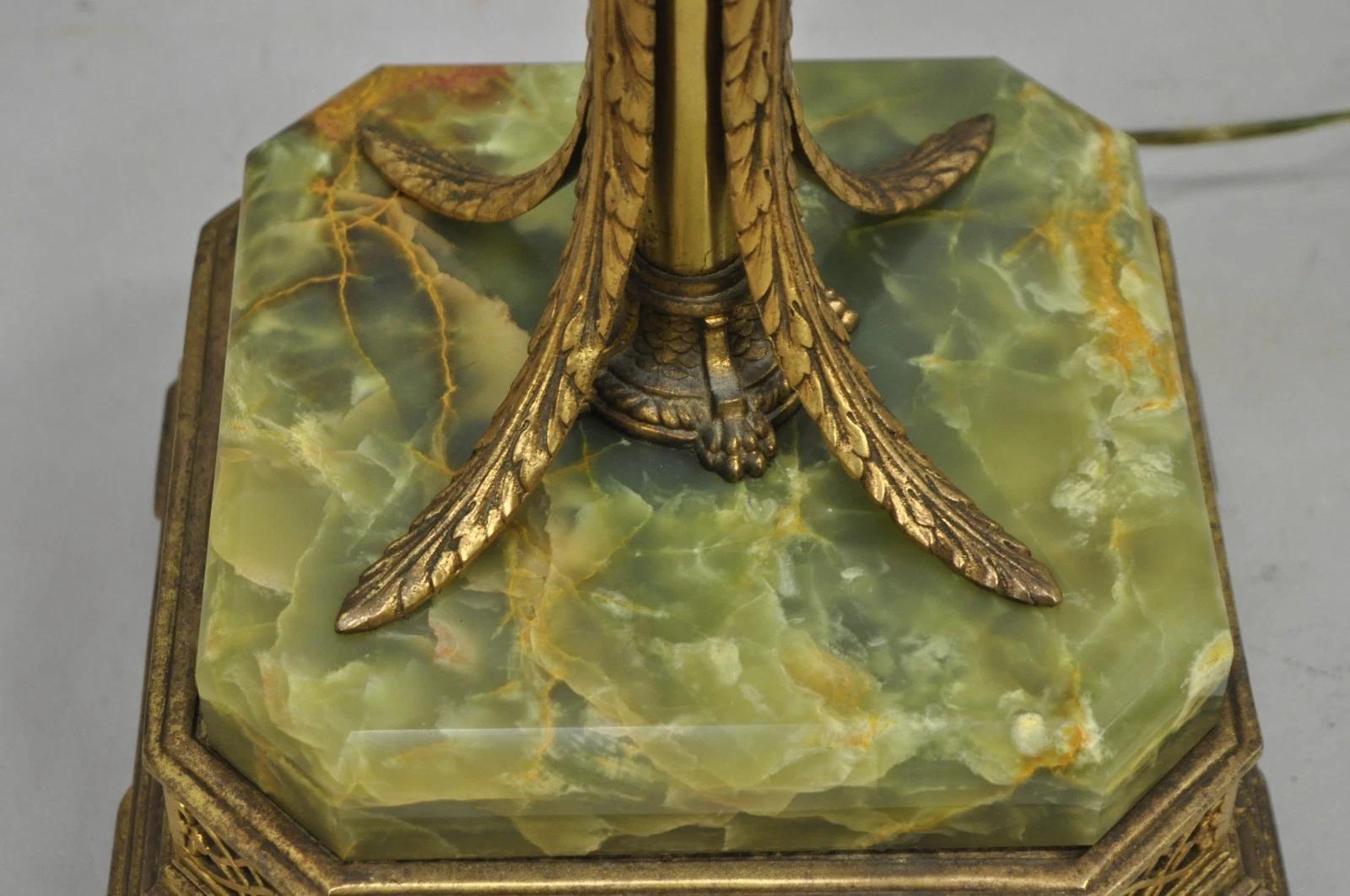 Lampadaire antique Art Deco en laiton & Onyx vert par Mutual Sunset Lamp Co. en vente 3